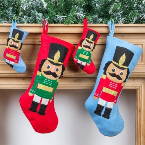Walnut Soldier Christmas Stocking Candy Bag Kids Gift Bag Party Home Fireplace Decor Sock Pendant