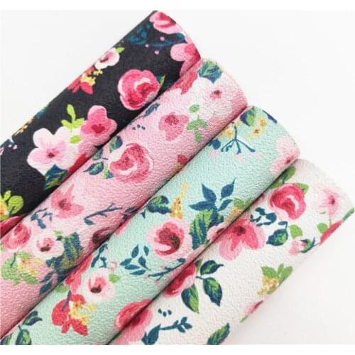 Rose Flowers Printed Synthetic Faux Leather Vinyl Fabric Sheets For DIY Bows Earrings Bags Shoes 21X29CM R206