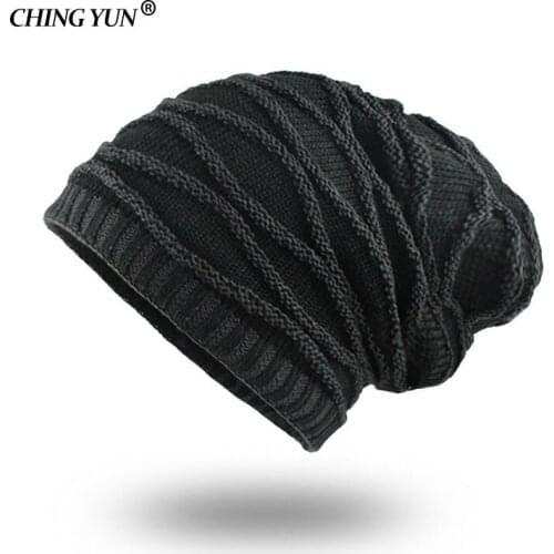 CHINGYUN Men Hats Street Fashion Knitted Wool Cap Thick Villus Winter Warm Outdoor Monochrome Man Hat Cashmere interior lattice