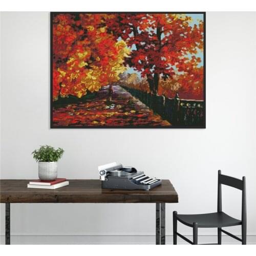 Joy Sunday Red Leaves Cross Stitch Printed Set Canvas Embroidery Stitch DMC Kit 14ct 11ct DIY Needlework Stitched Home Paintings
