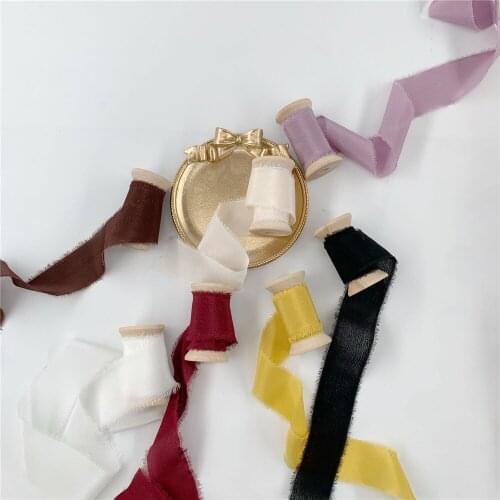 Ins style 25mm 50mm 5mts/roll handmade 100% Pure Silk Frayed Edged Ribbon Handcrafts Wedding Party Bridal Bouquet Invitations