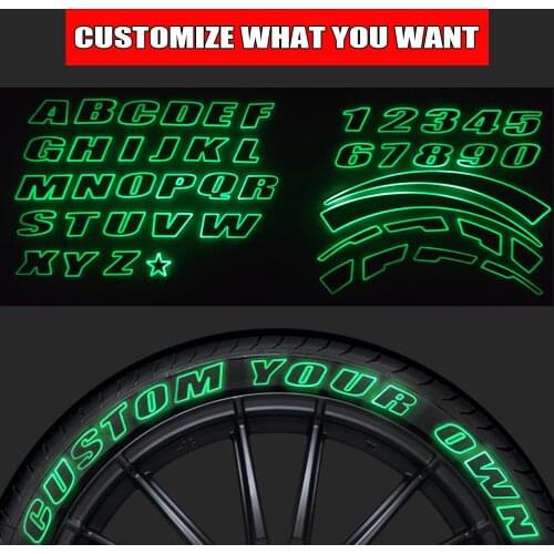 2.7cm Car Tire Outline Lettering Stickers Glow-in-the-dark Letters Luminous Effect Tire Decor Stickers PVC Custom DIY Tyre Decal