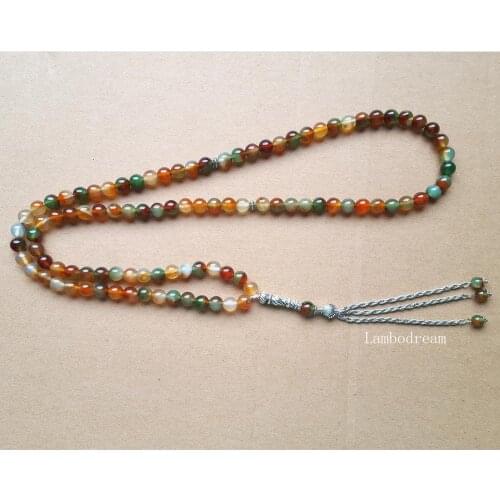 NEW Fashion Natural Red Green agates beads Islamic muslim 99 prayer bead tashih Rosary beads Allah stone For Family Friend gift