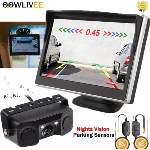 OOWLIVEE Intelligent Parktronic 2 Parking Sensors With Camera Reverse Radar Detector Car Camera Wide Angle Parking Sounds System