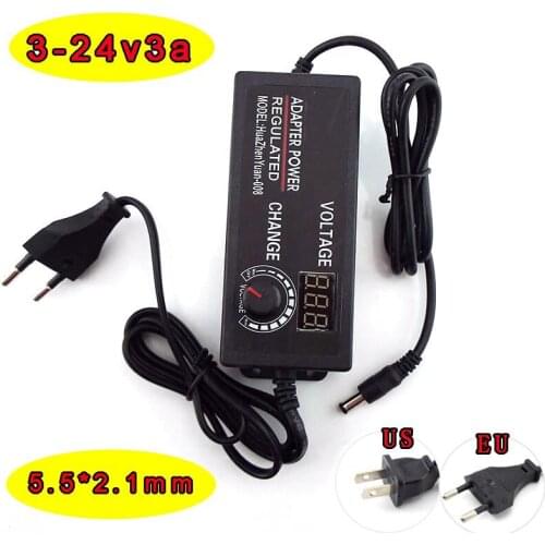 Adjustable Power Supply Adapter AC to DC 3V-24V 3A Universal Adatpor Display Screen Power Volt Switching Charger 5.5mm*2.5mm