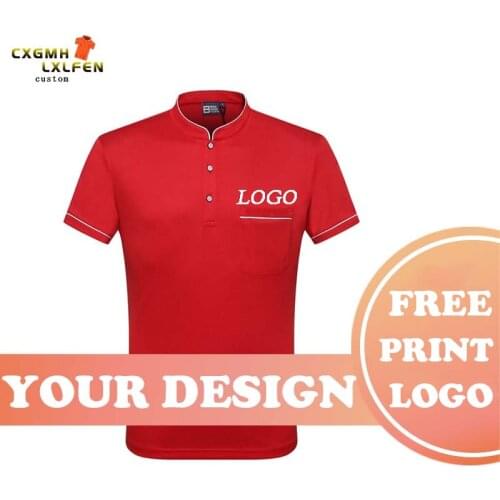 3-color POLO shirt custom stand-up collar hotel clothes lapel short-sleeved printing DIY brand text
