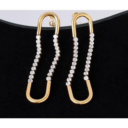 Amaiyllis 18K Gold Geometric U Shaped Zircon Hollow Long Drop Earrings Personality Temperament Hoop Earring For Women Jewelry