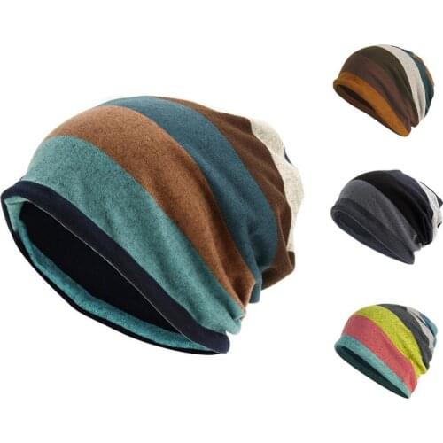 2021 New Unisex Striped Slouchy Baggy Beanie Hat Warm Autumn Winter Hip Hop Skull Cap