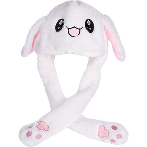 Rabbit Hat with Moving Ears Bunny Hat Ears Warm Plush Sweet Cute Airbag Cap