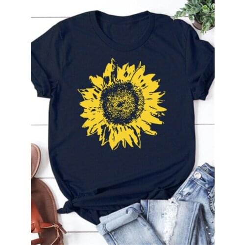 Women Summer Short Sleeve T-Shirt Top Tee Ladies Casual Sunflower Printed New