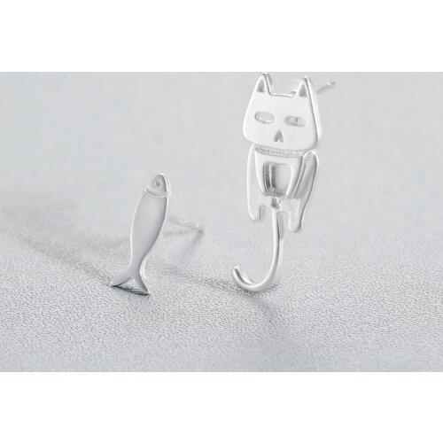 Chandler Fashion Animal Long Tail Cat Stud Earrings For Women Fish Kitty Two Sided Earring Party Gifts Brincos dropshipping