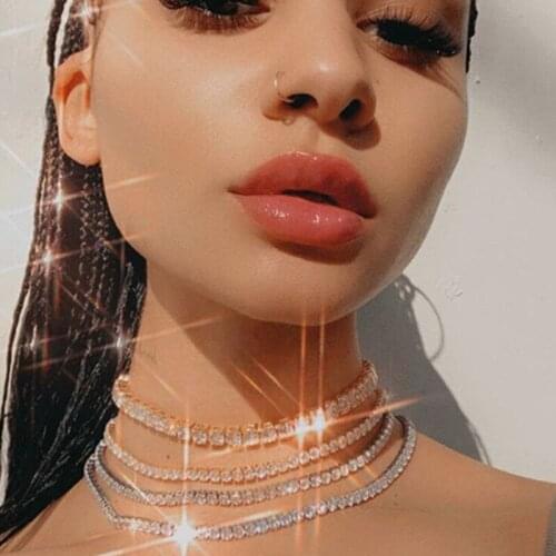 Classic Women Chokers Necklaces multi-storey Shining Rhinestone Simple NightclubDJ Dance Performance Daily Sexy Charm Neck Chain