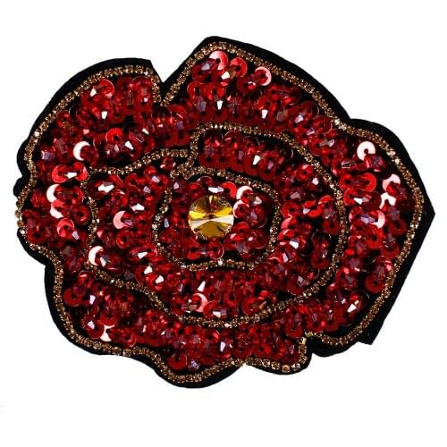10pieces Beaded Sequin Paillette Strass Red Rose Pattern Rhinestones Patches Applique Badges Clothes Bags Decorated Craft TH683