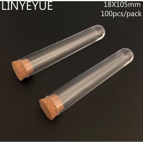 100pcs/pack 18x105mm Plastic Test Tube With Cork Stopper U-shape Bottom Laboratory or Wedding favours Tubes