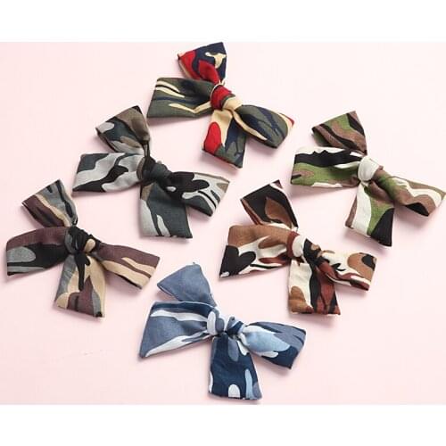 12 pcs/lot, Baby Girls Camouflage print Handtied Bow Hair Clips, fabric Bow Nylon headbands, School Girl Bow hair accessories