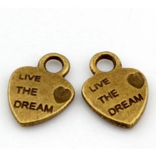 Hot ! 200pcs Antique Bronze Mini Heart "Live The Dream" Charms Pendants 9x12.5mm A0010231