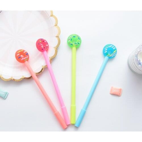 24 PCs Korean Creative Stationery Cute Cartoon Donut Small Fresh Neutral Pen Candy Color Black Water Kawaii School Supplies