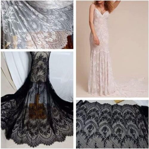 3 yards off white Chantilly lace fabric, bridal chantilly lace, French lace fabric with scalloped borders