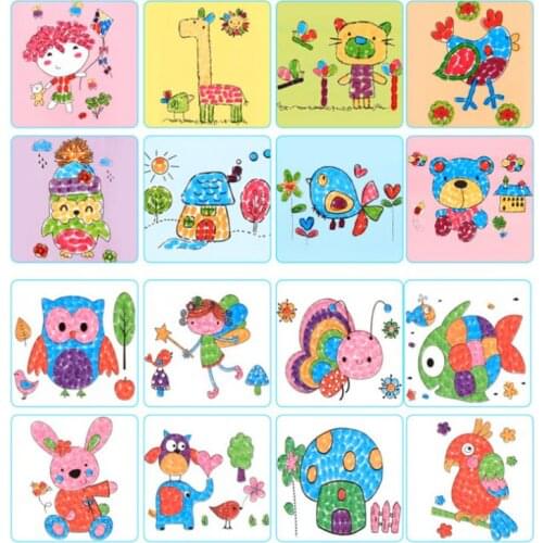 8PCS/set Finger Painting Card 6 Colors Ink Pad Stamp Cartoon Animals DIY Craft L