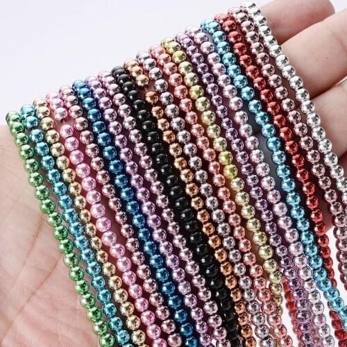 Natural Hematite Stone Beads 4mm Plating Round Loose Spacer Bead for Jewelry Making DIY Bracelet Necklace Accessories 91pcs
