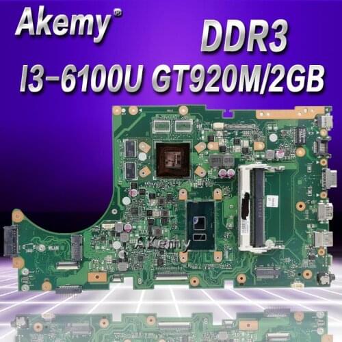Akemy X756UJ Laptop motherboard For Asus X756UWK X756UX X756UJ X756UB X756UV mainboard I3-6100U GT920M/2GB DDR3 Memory slot