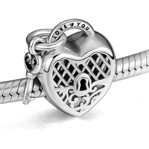 Fits for Pandora Charms Bracelets Love You Lock Beads 100% 925 Sterling Silver Jewelry Free Shipping