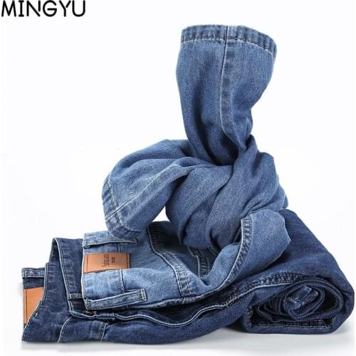 100% Cotton Denim Pants Autumn Thick Trousers High waist Men Jeans Business Casual Straight Denim Long Pants Plus size 40 42