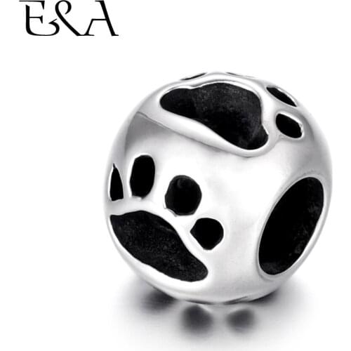 Stainless Steel Beads Paw Prints Hollow 5.5mm Hole Metal European Bead Bracelet Charms Making Supplies DIY Jewelry Findings