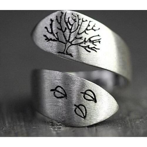 Tree and Leaf Pattern Ring for Women Exquisite Fashion Simple Womens Party Club Ring Jewelry Accessories Adjustable Ring