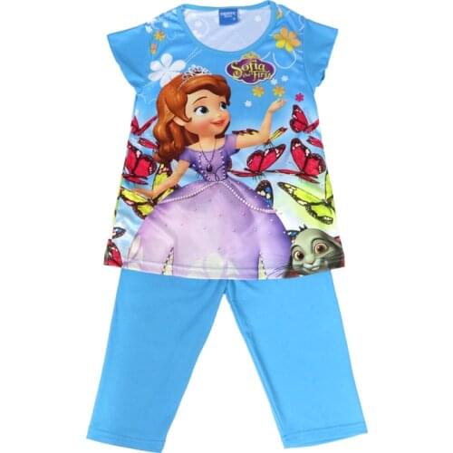 Disney Girl Sets Sofia 2021 Summer New Kids Outfits Childrens Clothing Short Sleeve+Trousers Pajamas Suit Fashion 3-8Y