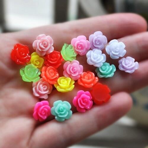 For DIY Phone/Wedding /Craft Decoration Mixed 11mm 100pcs/Lot Cute Flat Back Resin Rose Flower Appliques
