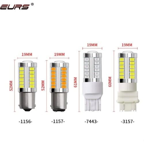 EURS 2PCS LED brake lights fog lamp 1156 BA15S P21W 1157 P21/5W BAY15D Reverse Lights Car Led light 3157 P27/7W 2V Vehicle Bulb