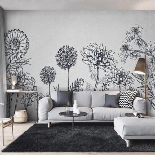 Beibehang Custom Gray flowers Photo Wallpapers for Living room decoration TV Background Art wall covering Mural Wallpaper decor