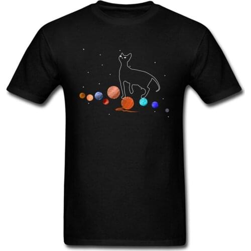2018 Awesome Design Cat Yarn Planets T-shirts Short Sleeve Black Mens Tee Shirt Large Size Tops Space Solar System
