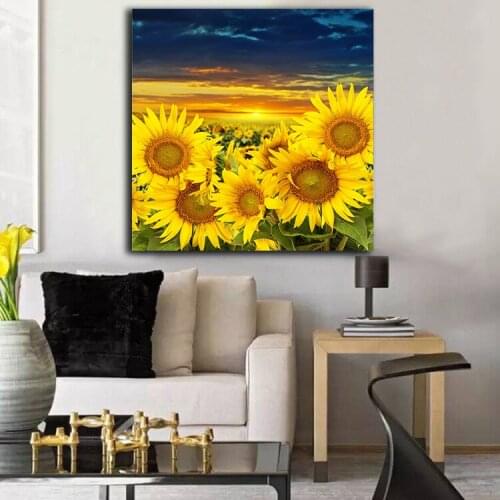 HD Korean style Sunflower Field Landscape Oil Painting Bedroom Decor Modern Wall Art Living Room Picture Home Decorationt