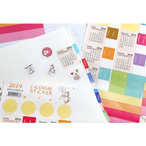 Calendar 2019 Mini Korean Stationery Decorative Stickers Label Calendar Sticker Organizer Cute Office Supplies