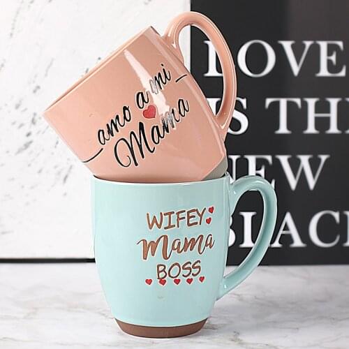 Letter Printed Ceramics Creative Glass Coffee Tea Drinks Dessert Breakfast Milk Cup Glass Mugs Handle Drinkware