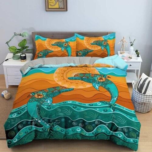 Drop Shipping US/UK/AU/EU Size 3D Lovely Dolphin Printing 2/3Pcs Duvet Cover And Pillowcase Single Twin King Queen Bedding Sets