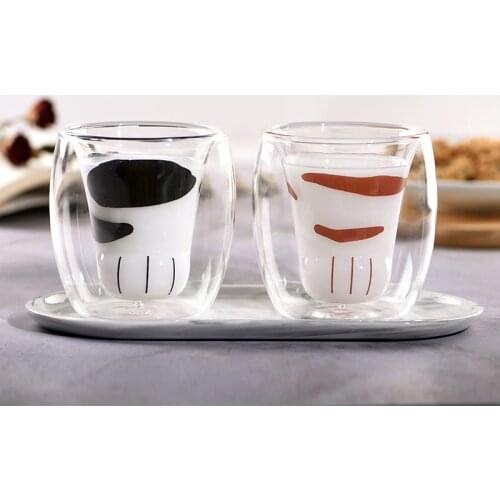 Creative Cute Cat Claw Cup mug Heat Resistant Double Wall Glass Cat Paw Cup Glass Tiger Paws Mug Coffee Mug Tumbler Milk Cup Gif