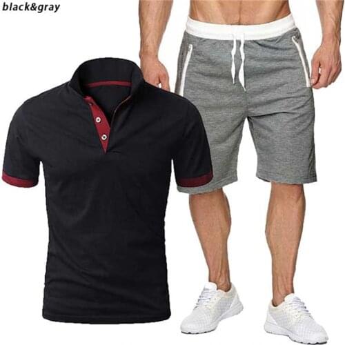 2021 Summer Men 2-Piece Polos T-Shirt Shorts Print Short-Sleeve Quick-Drying Five-Point Pants Sportswear Roupas Camiseta Hombre