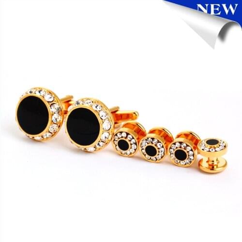 18 K Gold colour rhinestone inbeded Cufflinks and studs set, cufflinks sets