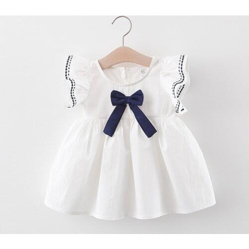 Newborn Baby Clothes Infant Toddler Baby Girls White Bow Dress Summer Casual Clothing For 0-3T Sleeveless Lantern Sleeve Outfit