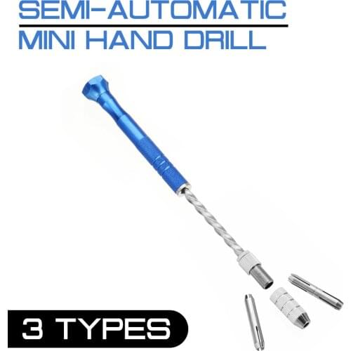 Semi-automatic Mini Hand Drill +10pcs Twist Drill Bits Drill Wood Model Manual 0.5-3mm Drill Bit+2pcs Double Side Chuck