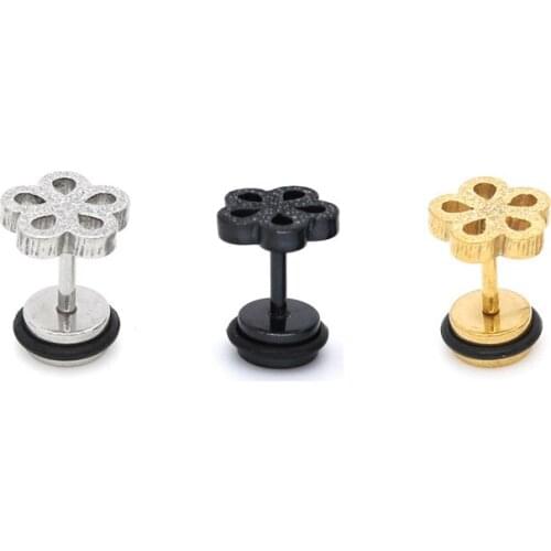 Plum Blossom Stainless Steel Earrings Double Sided Round Bolt Stud Earrings for Men Punk Gothic Barbell Black Earrings 30pcs/lot