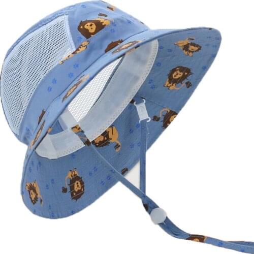 Sun Hat Boy Kids Summer Beach Bucket Hats Big Brim With String Breathable Animal Lion Mesh Cap Accessory For Baby Teenagers