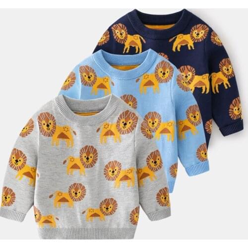 2021 Autumn Winter New Thicken Boys Sweaters Childrens Pullover Top Double-Layer Fine Cotton Thread Baby Lion Sweater Wholesale