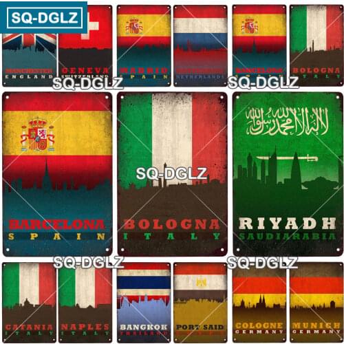 Spain City Plaque Metal Vintage Bar Furniture Plates Panels Tiki Bar Sign Vintage Decor Man Cave Decoration Personalized Plate