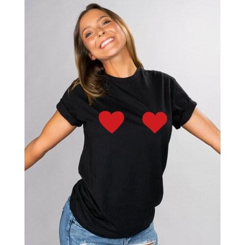 Heart Boobs Women T-Shirt Funny Valentines Day Graphic Tee Valentines Hugs Kisses Love Harajuku Shirt Cute Heart T-shirts
