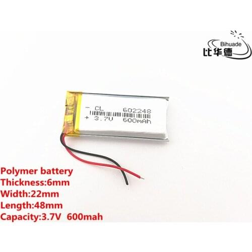 2pcs/lot 3.7V,600mAH,602248 Polymer lithium ion / Li-ion battery for TOY,POWER BANK,GPS,mp3,mp4