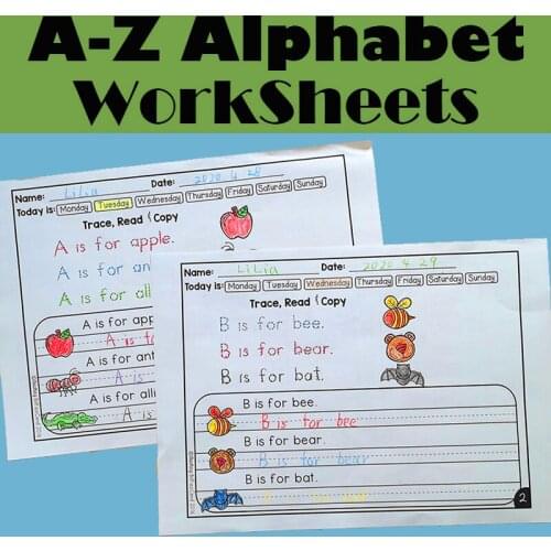 26 Letters From-A-to-Z Alphabet Sentence writing exercises Preschool English Homework Workbook ABC Books for Kids Worksheets